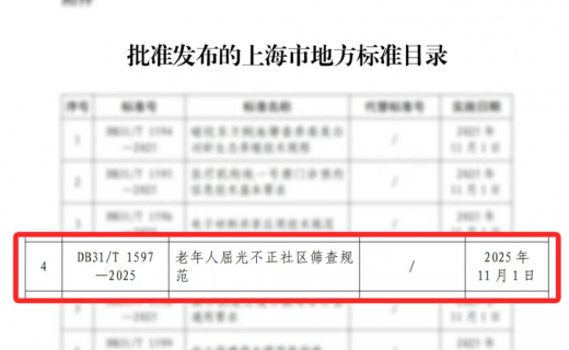 上海发布老年人屈光不正社区筛查规范，市眼病防治中心牵头构建标准化服务体系